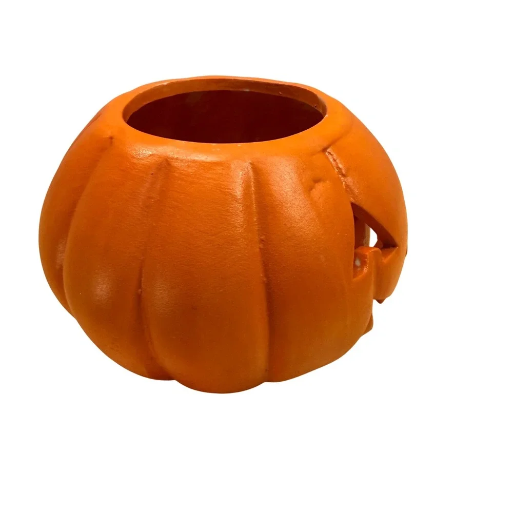 VTG 1989 Witch Time Halloween Pumpkin Candle Ceramic Votive Jack O Lantern NIB